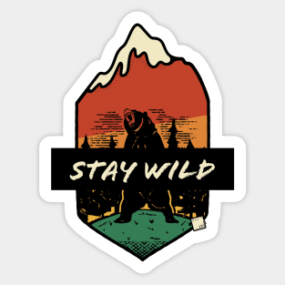 Stay Wild Grizzly Bear Vintage Adventure Patch Sticker